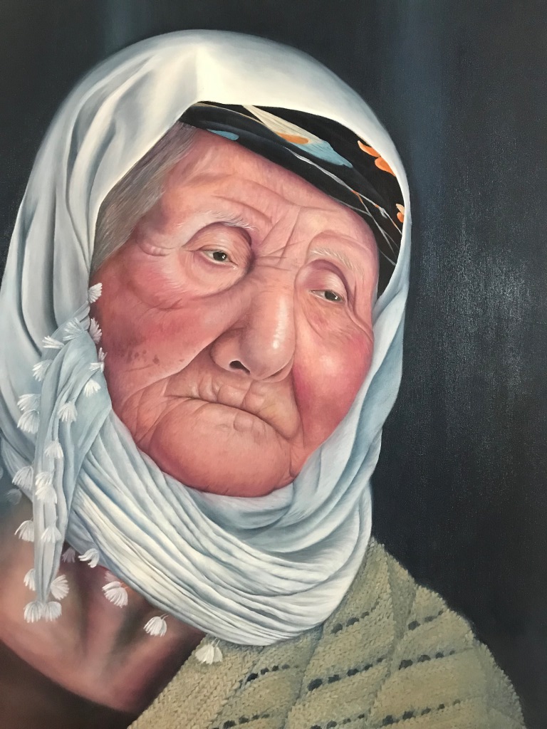 تابلو نقاشی رنگ روغن پیرزن چشم انتظار